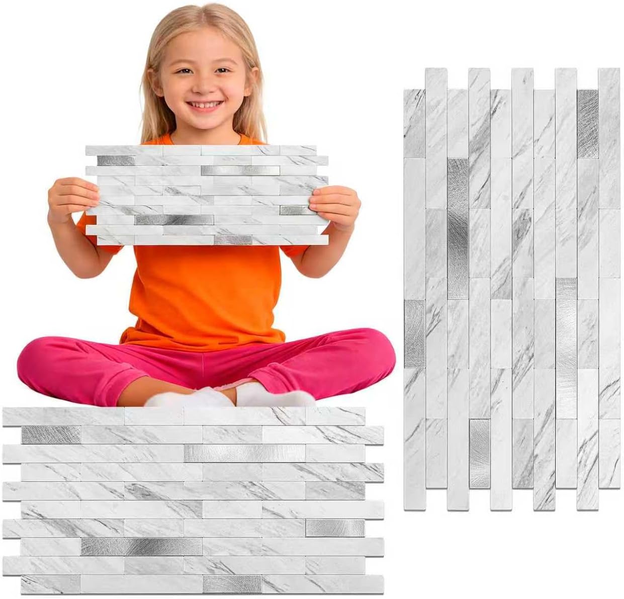 20-Piece White Marble Mosaic Tiles