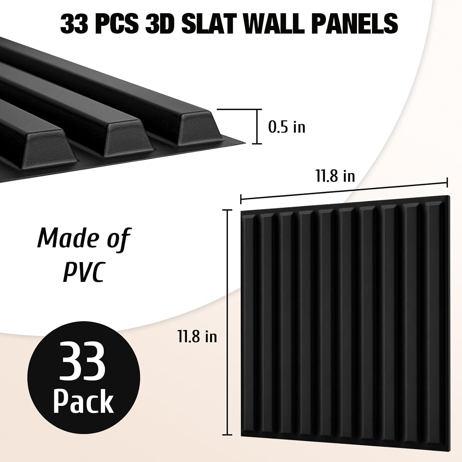 33-Pack Black Fluted Wall Panels