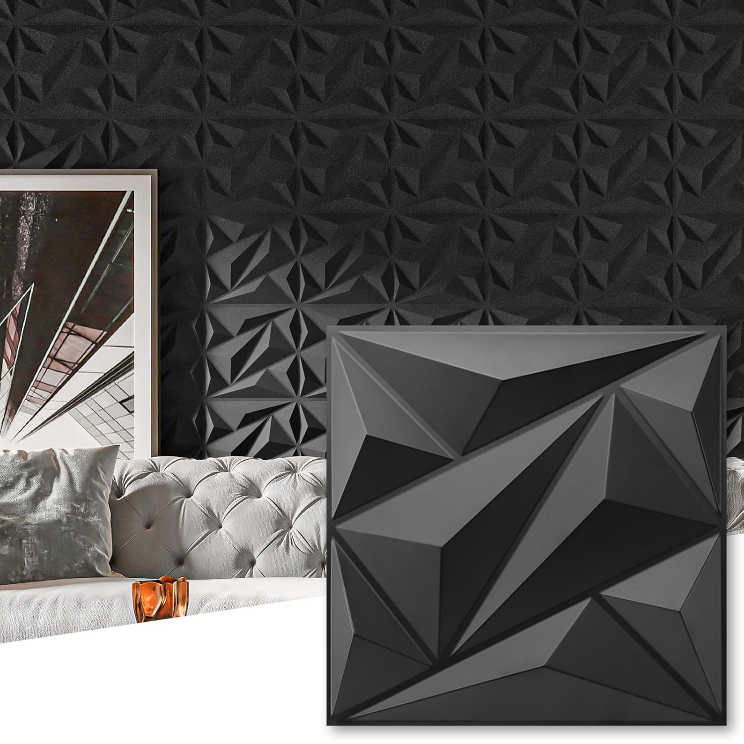 50-Pack Black PVC Geometric Panels